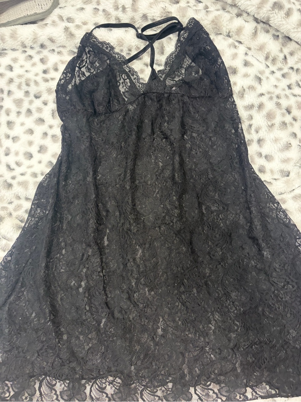 Linea Donatella Black Lace Chemise with Strappy Back